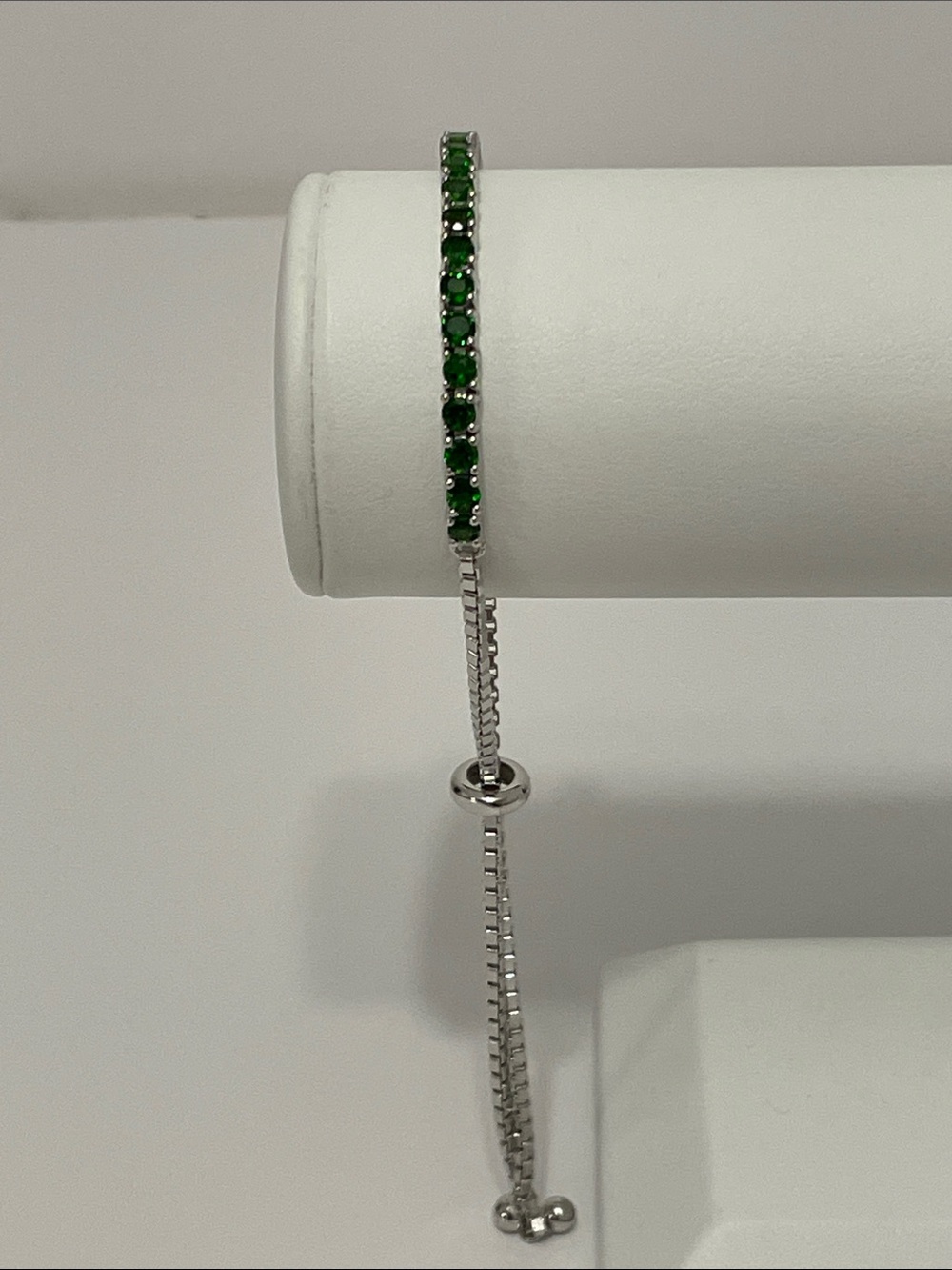 Chrome Diopside Tennis Bracelet In Rhodium Plate S.S. With Adjustable Bolo Clasp